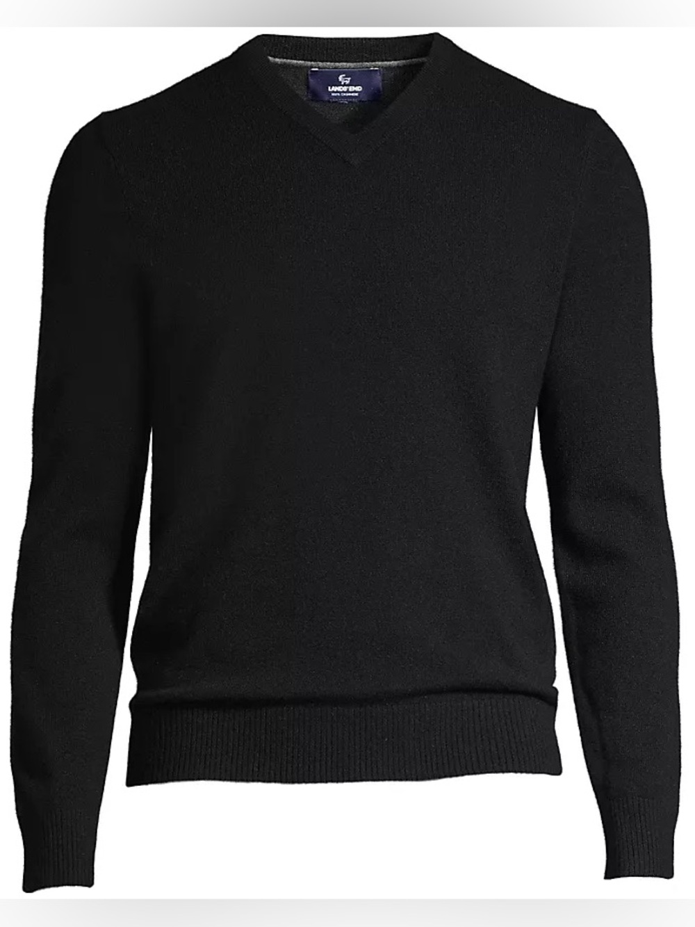 Lands End 100% Cashmere V-Neck Sweater - Men’s Size Large Tall 42-44 Black